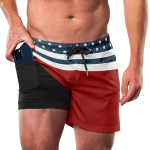 USA FLAG QUICKDRY POCKET 2 IN 1 LAUFSHORTS 7'' INNENNAHT