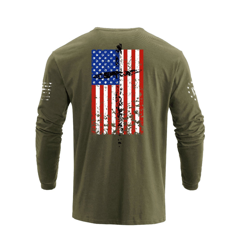 USA FLAG CROSS GRAPHIC LONG SLEEVE T-SHIRT