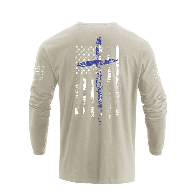 USA FLAG CROSS 100% COTTON GRAPHIC LONG SLEEVE T-SHIRT