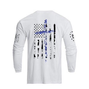 USA FLAG CROSS 100% COTTON GRAPHIC LONG SLEEVE T-SHIRT