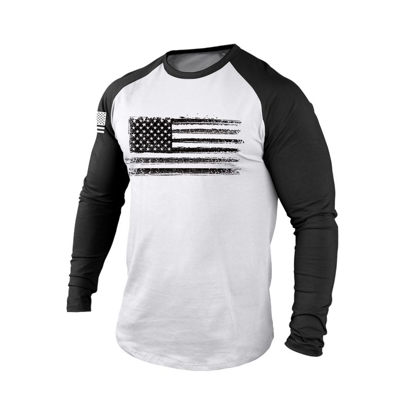 USA FLAG 100% COTTON RAGLAN GRAPHIC LONG SLEEVE T-SHIRT