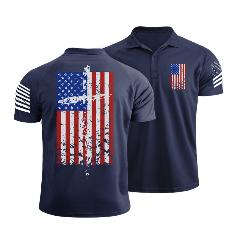 USA FLAG RAGLAN GRAPHIC POLO SHIRT