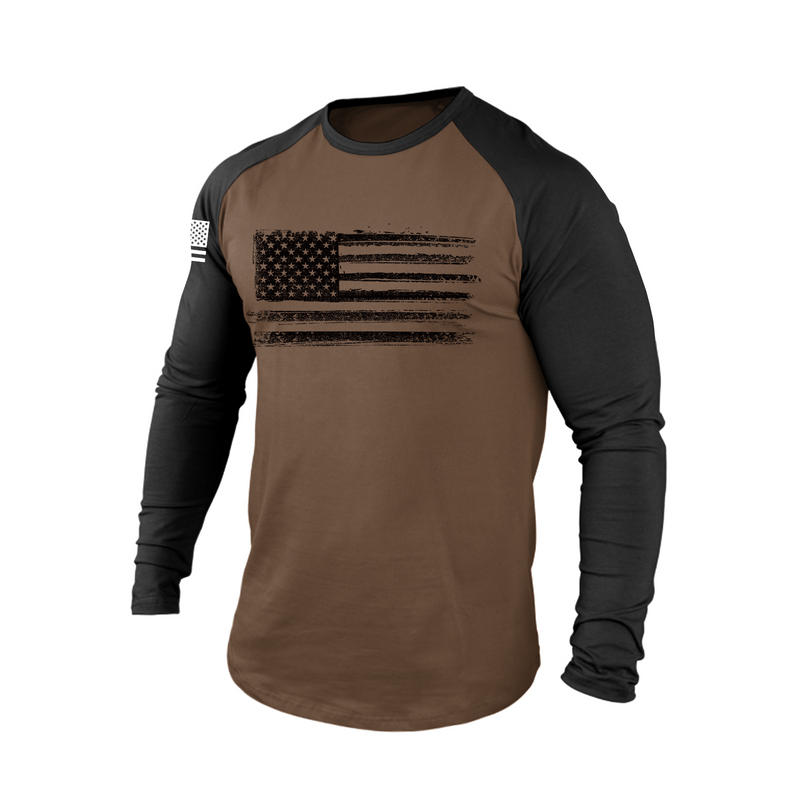 USA FLAG 100% COTTON RAGLAN GRAPHIC LONG SLEEVE T-SHIRT