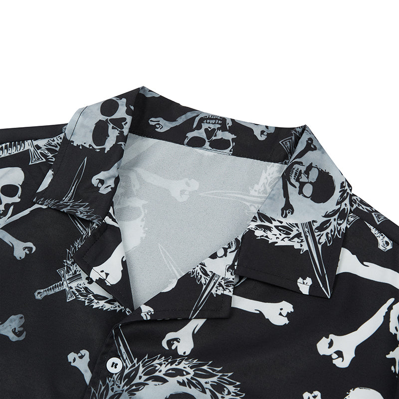 RETRO SKULL WARRIOR PRINTED ALOHA SHIRT