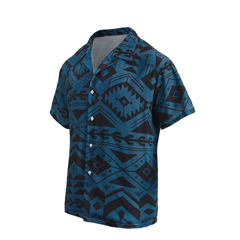 RETRO ETHNIC PRINTED BUTTON DOWN ALOHA SHIRT