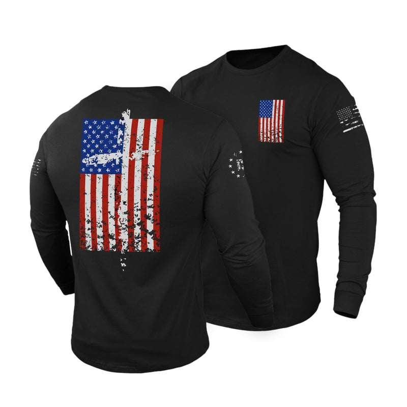 USA FLAG 100% COTTON GRAPHIC LONG SLEEVE T-SHIRT