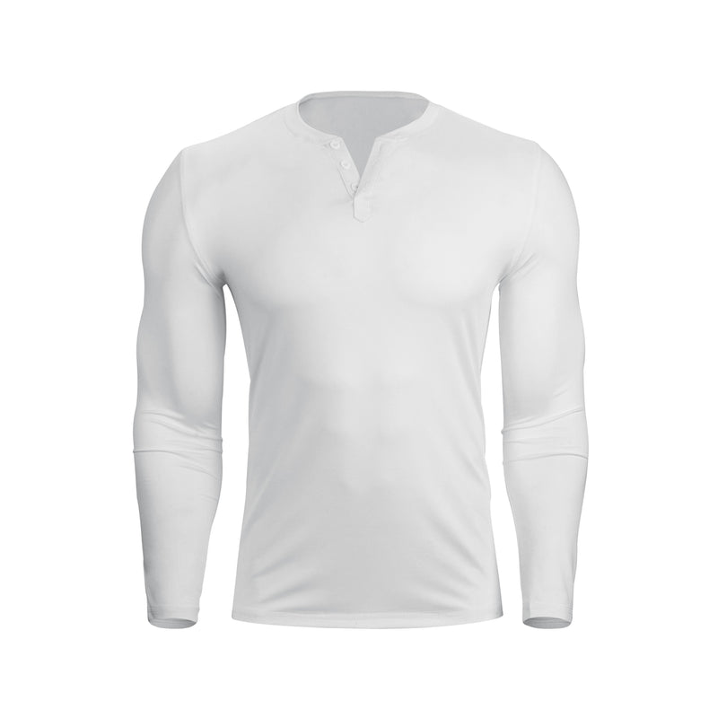 ESSENTIALS BUTTON V-NECK QUCIK DRY MOISTURE WICKING LONG SLEEVE HENLEY SHIRT