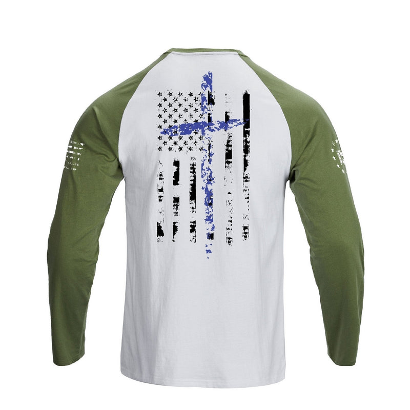 USA FLAG CROSS RAGLAN GRAPHIC LONG SLEEVE T-SHIRT