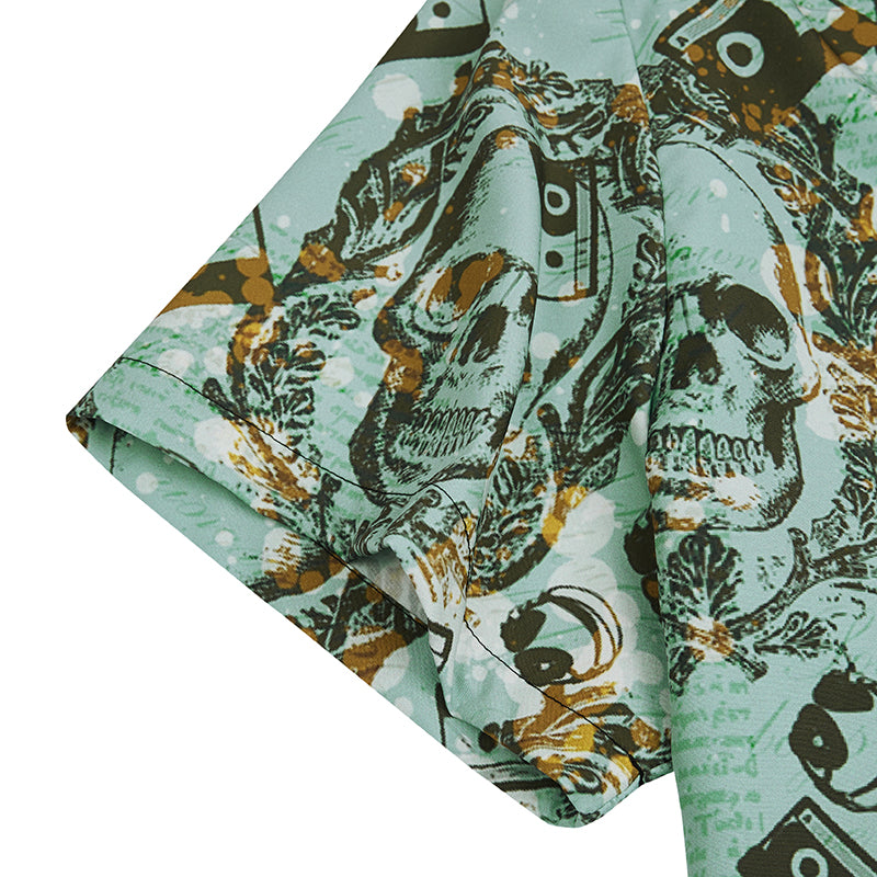 SKULL MUSIC LOVER PRINTED ALOHA SHIRT