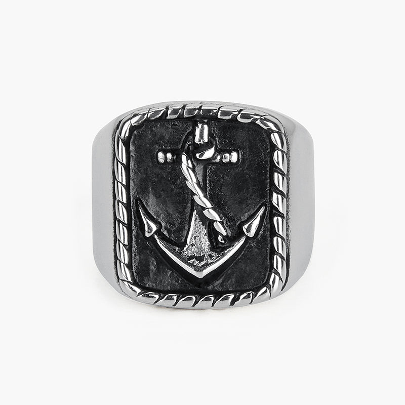 RETRO BOAT ANCHOR SQUARE SIGNET RING