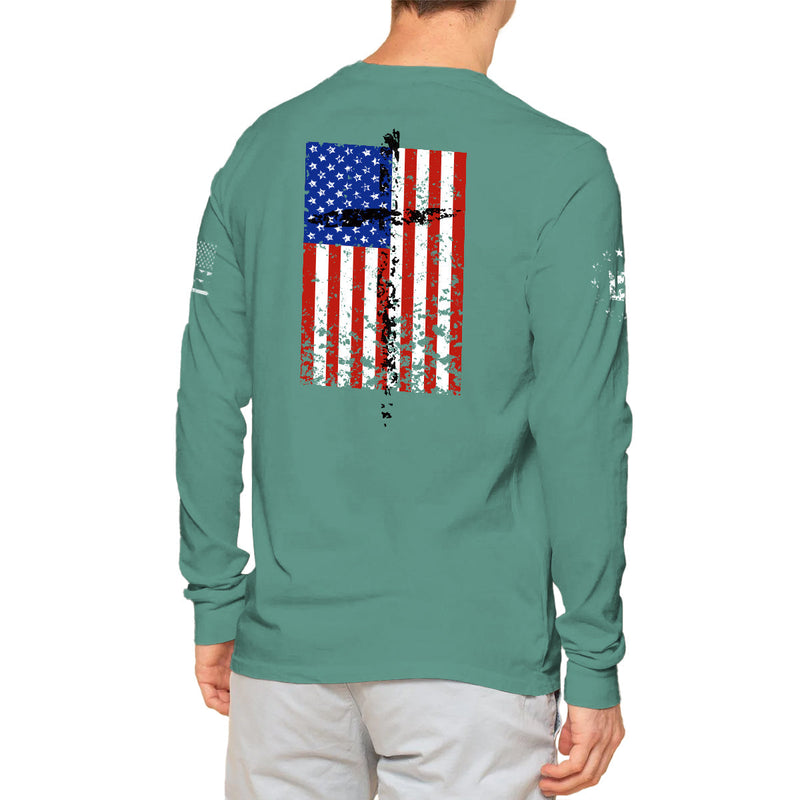 USA FLAG CROSS GRAPHIC LONG SLEEVE T-SHIRT